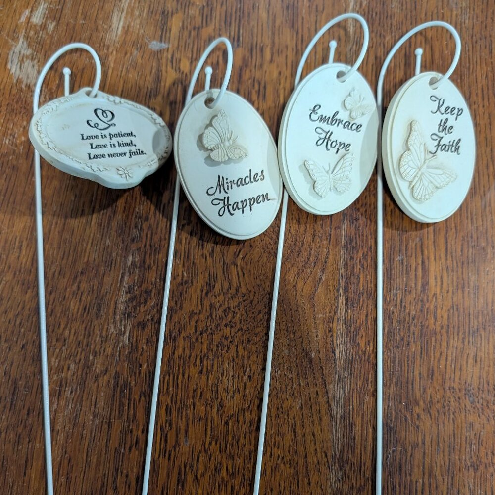 Set of (4) ceramic plants stakes, insperational messages